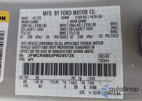 2023 Ford Bronco Sport Big Bend из США, поврежденный, VIN 3FMCR9B63PRD95726